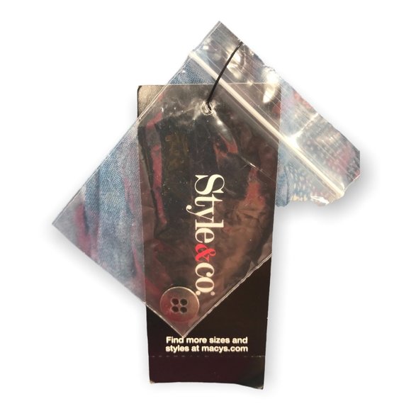 ^ Style & Co Women's Large Printed Back Denim Style Shirt Windowpane Blue Plai… - Picture 4 of 5